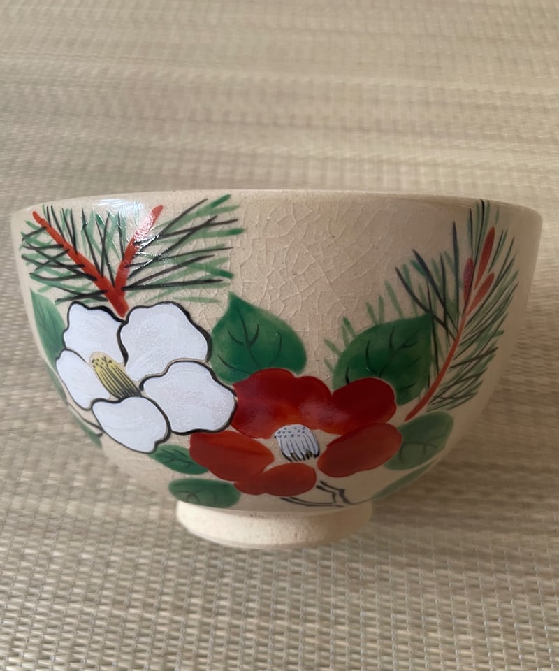 美品 紙箱付き】MOA美術館監修 小泉蔵珍窯 乾山写し 若松椿文茶碗