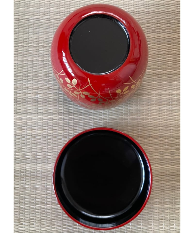 木製 漆塗り】トンボ秋草（芒とハギ）絵図 蒔絵 中棗赤 | ginyoudo