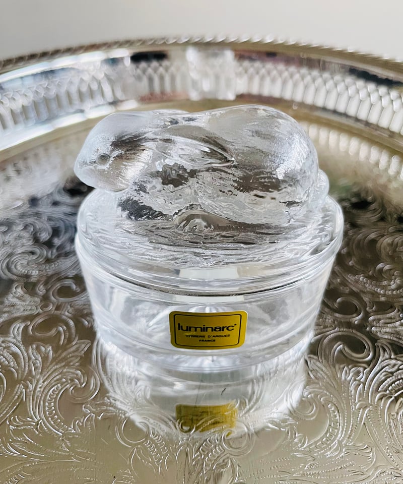美品 未使用保管品】フランス製 Luminerc ガラス製うさぎ小物入れ