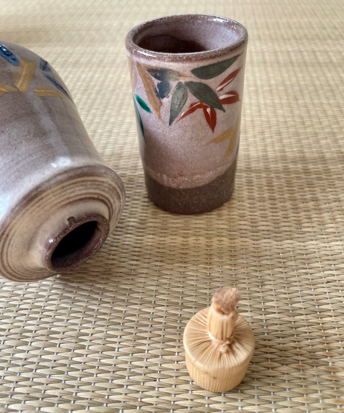 美品 在銘】作家物 茶箱用 仁清写し 茶碗 振出 茶巾筒三点セット
