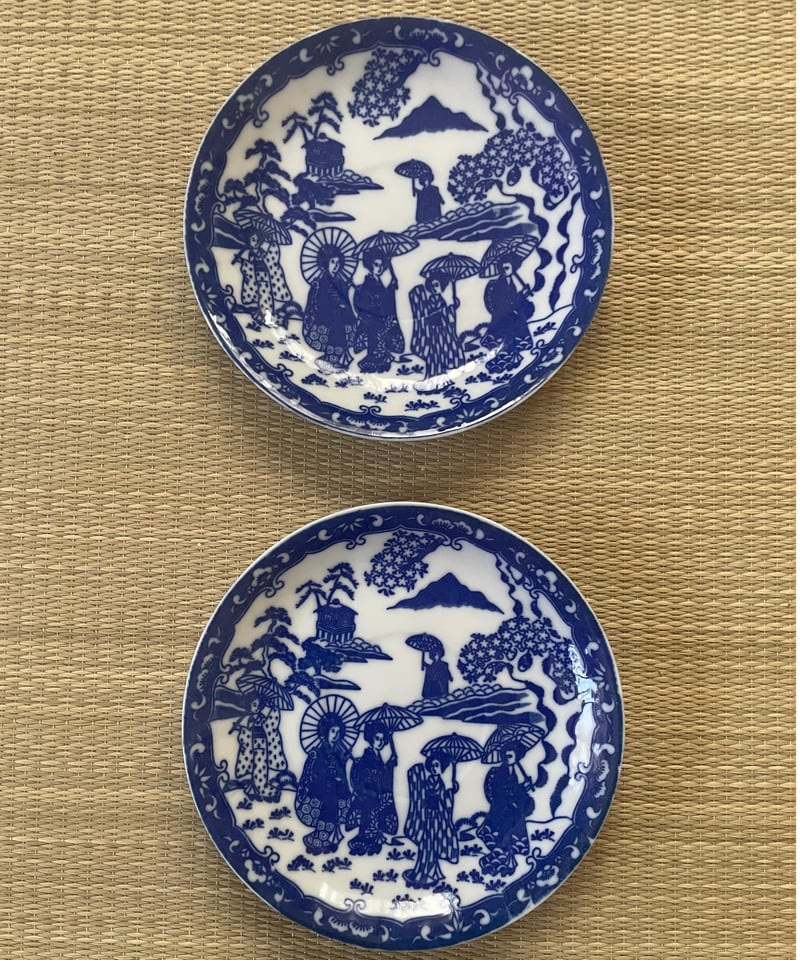 美品 同柄2客セット】日本特製 透かし芸者文様 エッグシェル 卵殻手