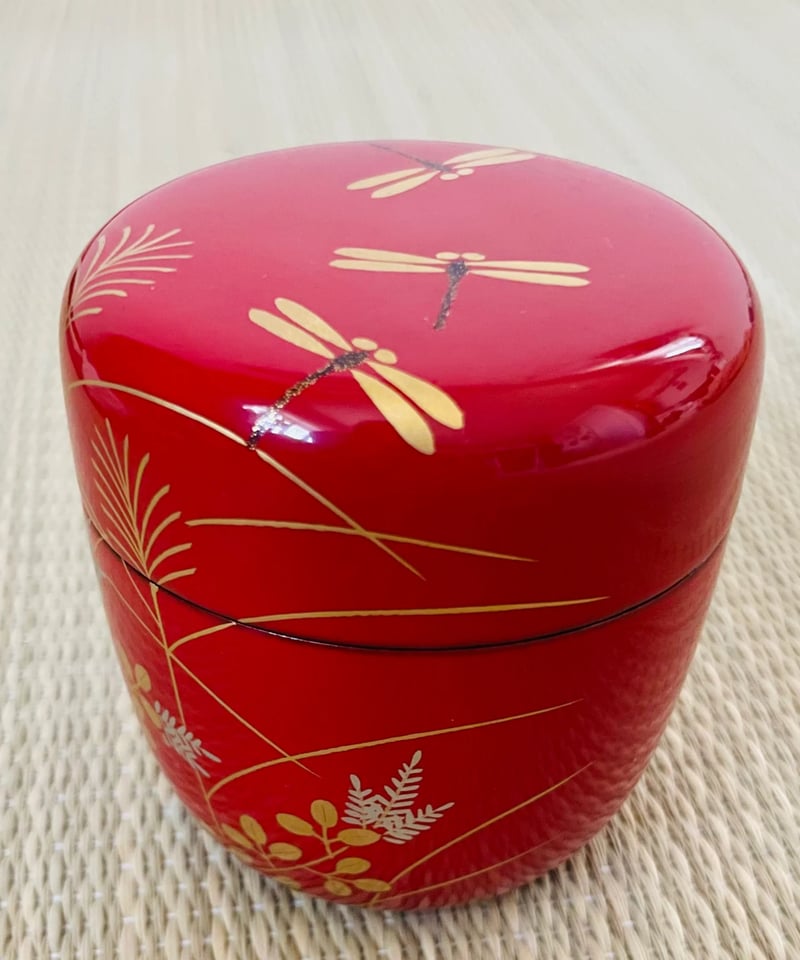 木製 漆塗り】トンボ秋草（芒とハギ）絵図 蒔絵 中棗赤 | ginyoudo