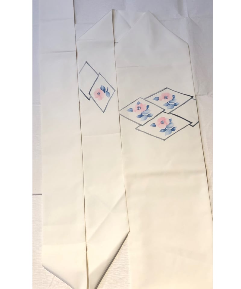 美品】正絹 椿に菱 塩瀬名古屋帯 白 | ginyoudo