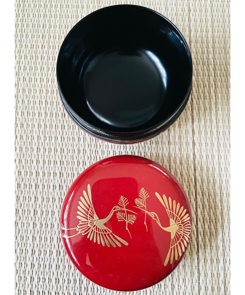 美品 桐箱付】峯清造 松喰鶴 大平棗 平棗 朱赤 | ginyoudo