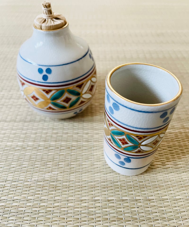 紙元箱付 美品】桐鳳造 安南手七宝 茶箱用陶器三揃え 茶碗/振出/茶巾筒