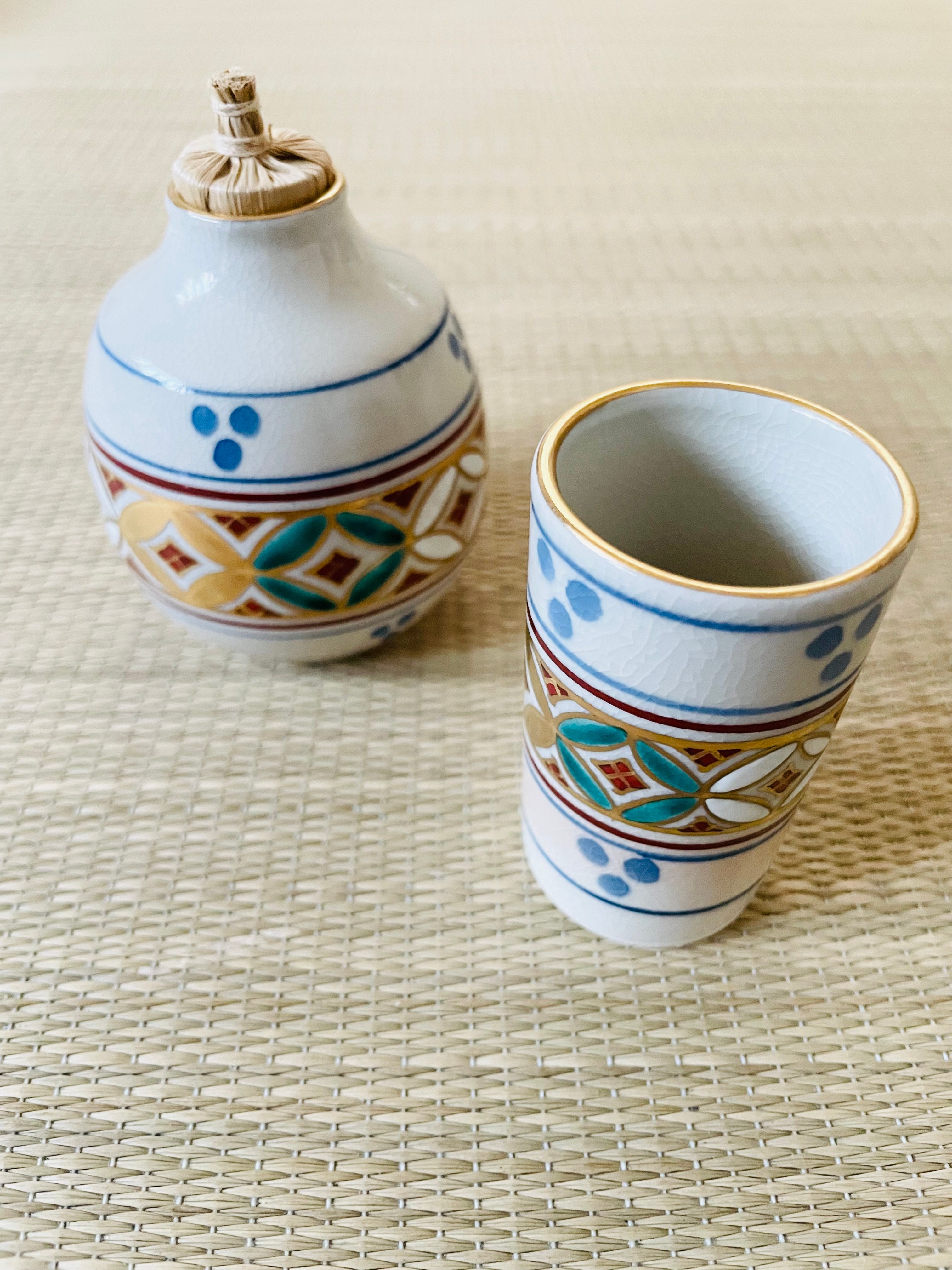 紙元箱付 美品】桐鳳造 安南手七宝 茶箱用陶器三揃え 茶碗/振出/茶巾筒