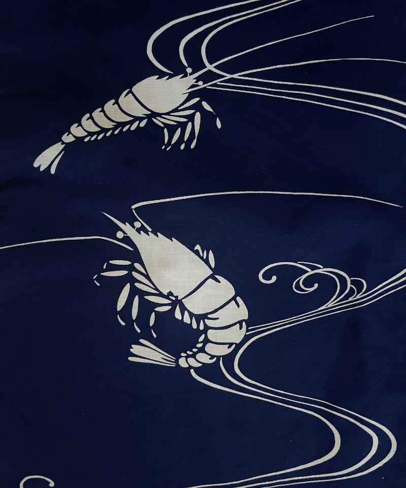 美品 希少柄】本染 海老流水文様 綿コーマ 浴衣 紺 | ginyoudo