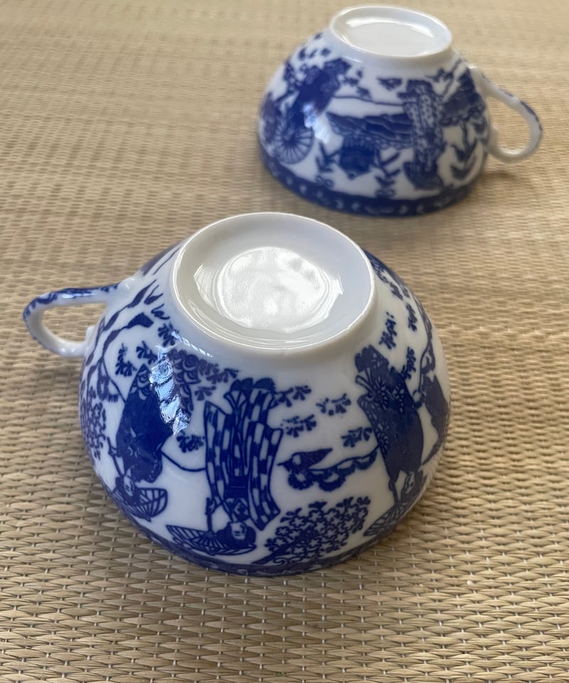 美品 同柄2客セット】日本特製 透かし芸者文様 エッグシェル 卵殻手