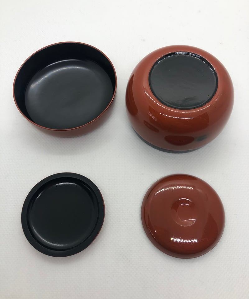 美品】根来塗り布目風茶箱/根来塗り平棗・茶筅筒・香合・羽箒セット