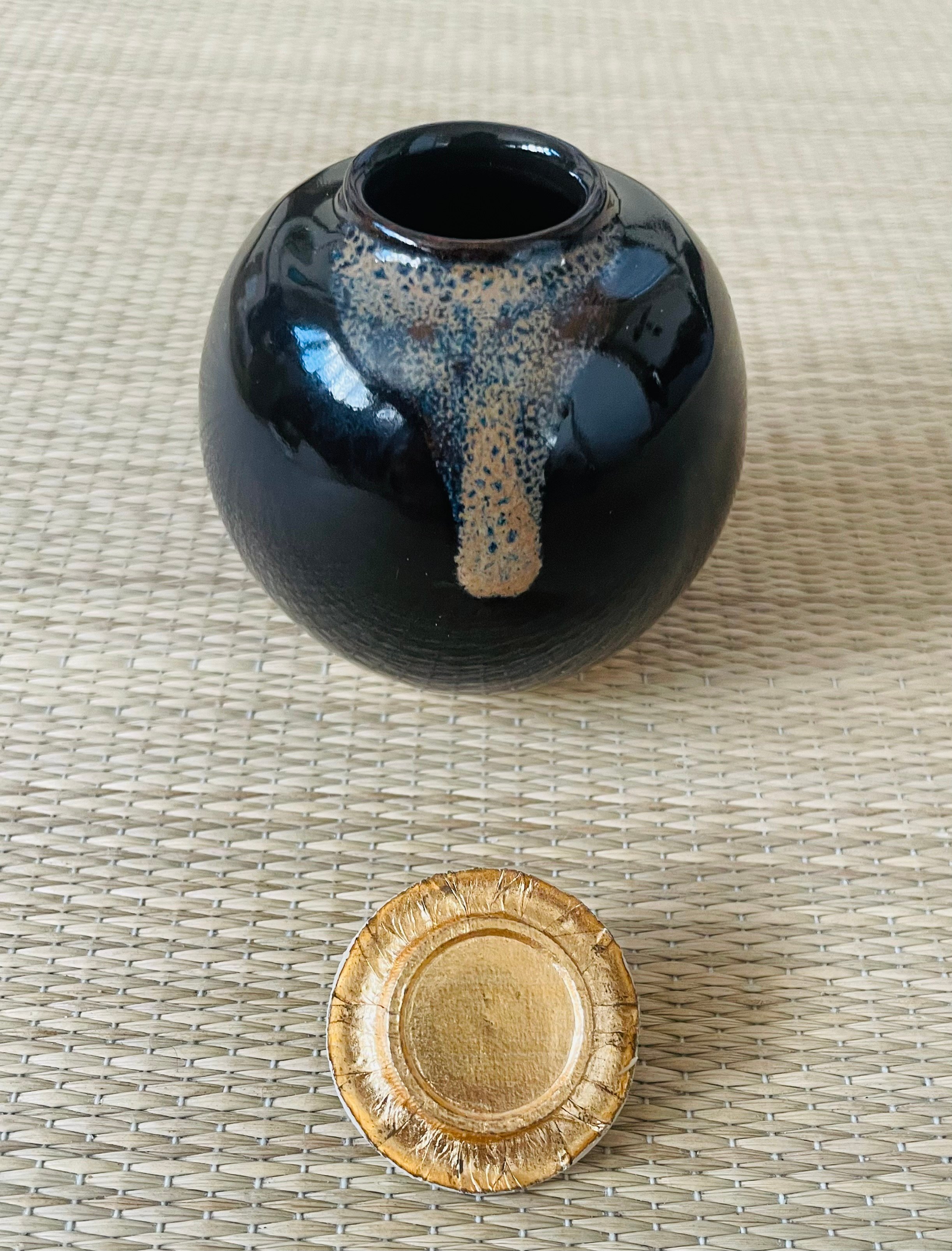 Y3733-2 茶道具 中村陶六 大海茶入　さ 美品 紙元箱 仕覆栞付】渦金襴 仕覆付 中村陶六造 文林茶入れ | ginyoudo