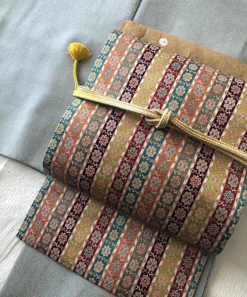 未使用保管品】正絹 名古屋帯 唐花雙鳥長斑錦風名古屋帯 | ginyoudo
