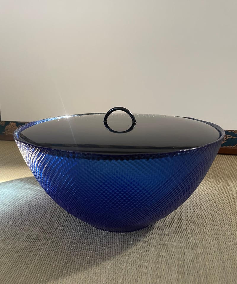 美品】フランス製 arcoroc ガラスボウル 大 格子柄 ブルー | ginyoudo