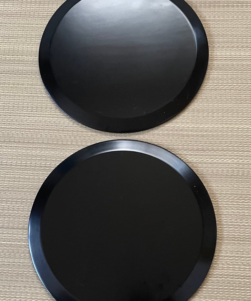 美品】丸川謹製 木製 本漆塗 黒 縞文様柄 折敷 テーブル茶道 ラウンド