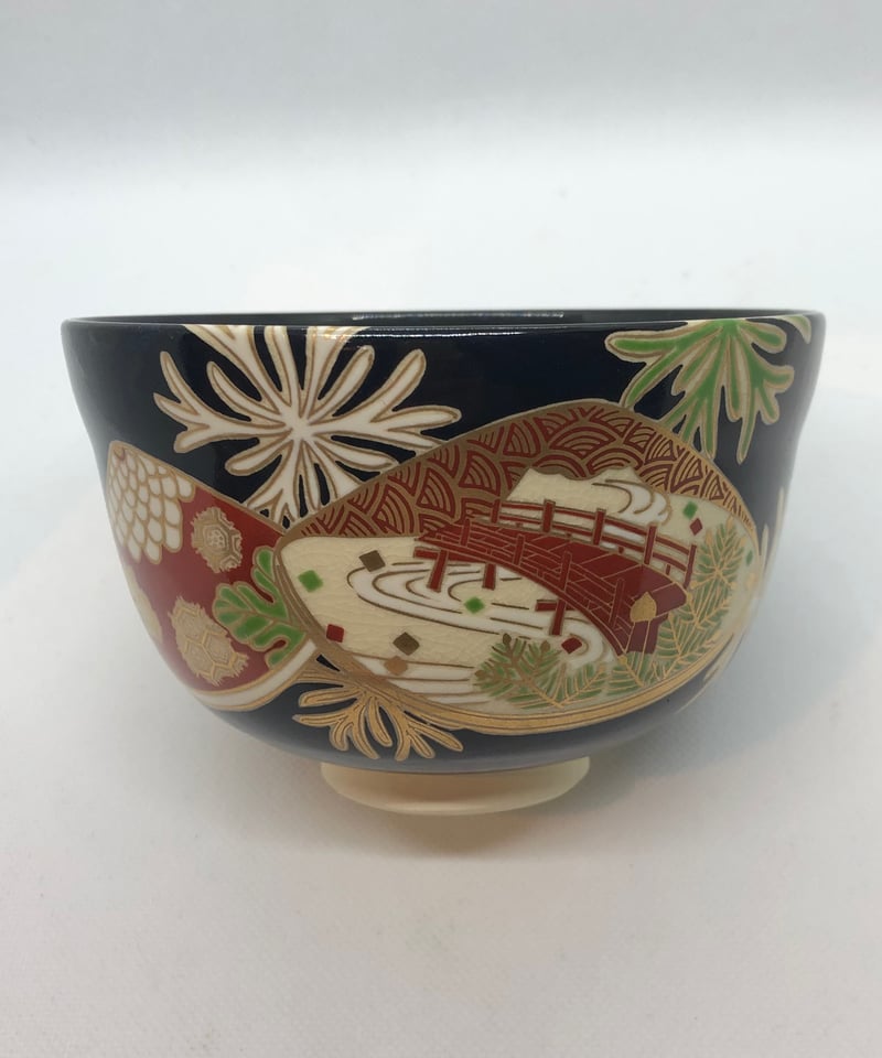 美品 在銘】宮地英香 黒仁清 海松貝文様 抹茶椀 | ginyoudo