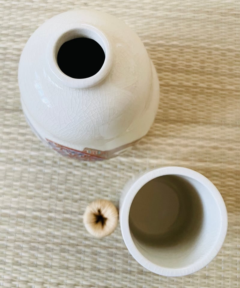 在銘】原平窯 京焼 色絵 茶箱用陶器三点セット 扇面に流水吉祥文様