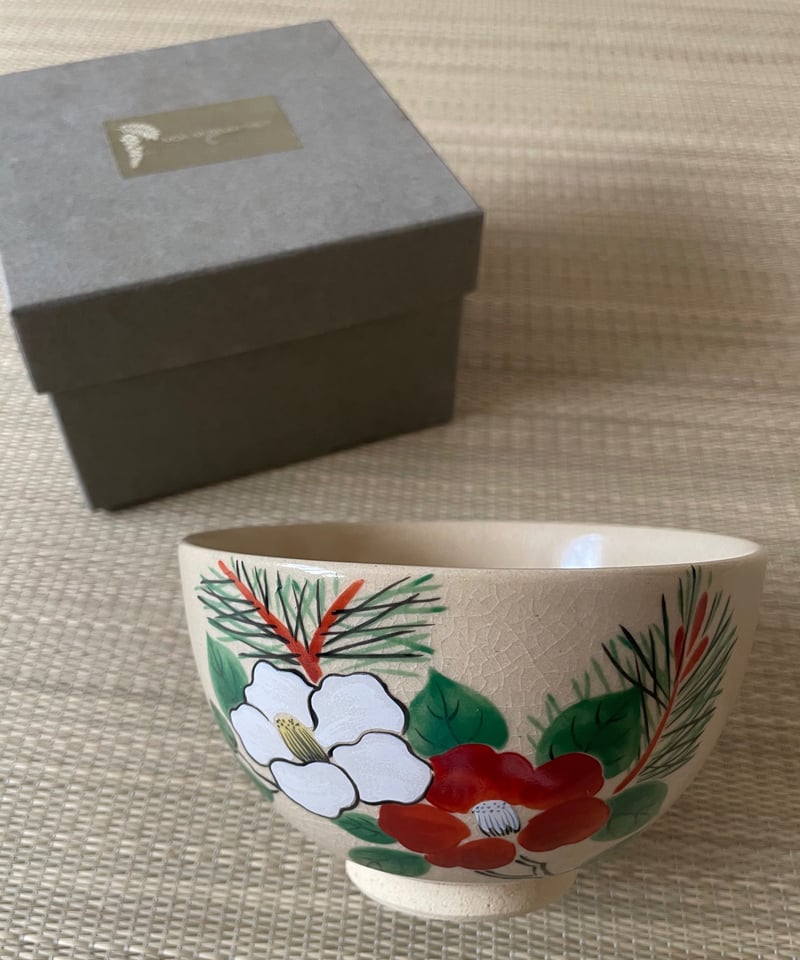 美品 紙箱付き】MOA美術館監修 小泉蔵珍窯 乾山写し 若松椿文茶碗