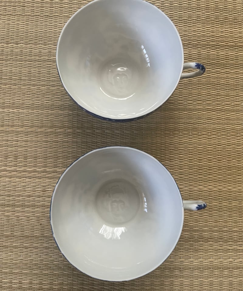 美品 同柄2客セット】日本特製 透かし芸者文様 エッグシェル 卵殻手