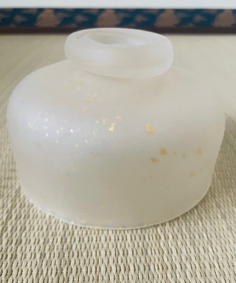 桐共箱 ウコン布付】日展作家 上野良樹造 硝子茶碗 磨りガラス 金砂子
