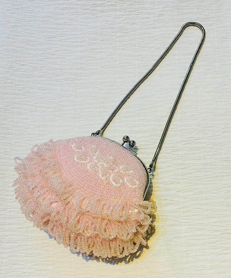 美品】昭和レトロ ビーズバッグ 和装用ビーズバッグ ピンク