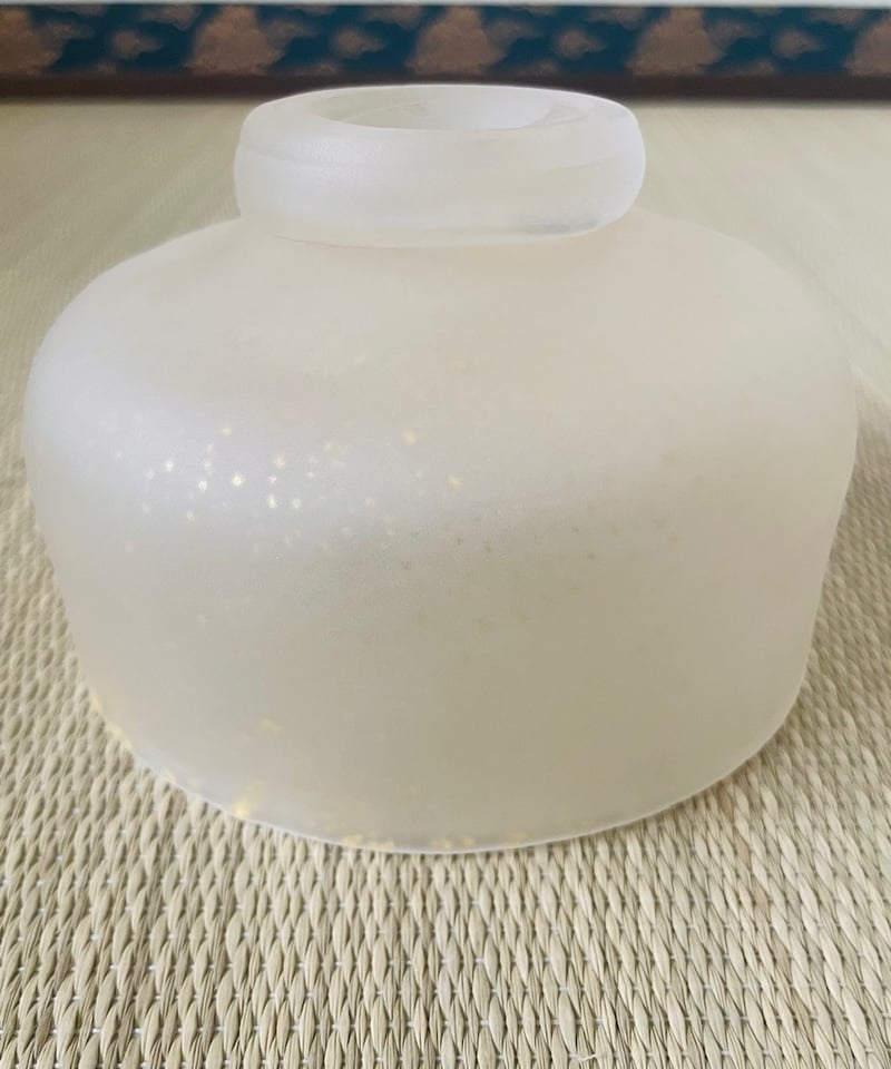 桐共箱 ウコン布付】日展作家 上野良樹造 硝子茶碗 磨りガラス 金砂子