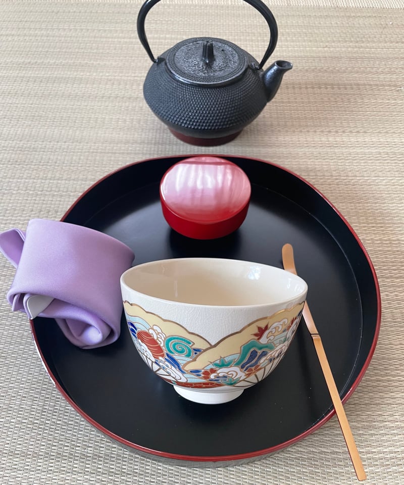 京焼 在銘 松香 枝垂桜 模様 茶碗  抹茶碗 茶道具 加藤松香　60504 茶道具 抹茶茶碗 仁清写し 枝垂桜 内黒 加藤松香作 仁清写 仁清