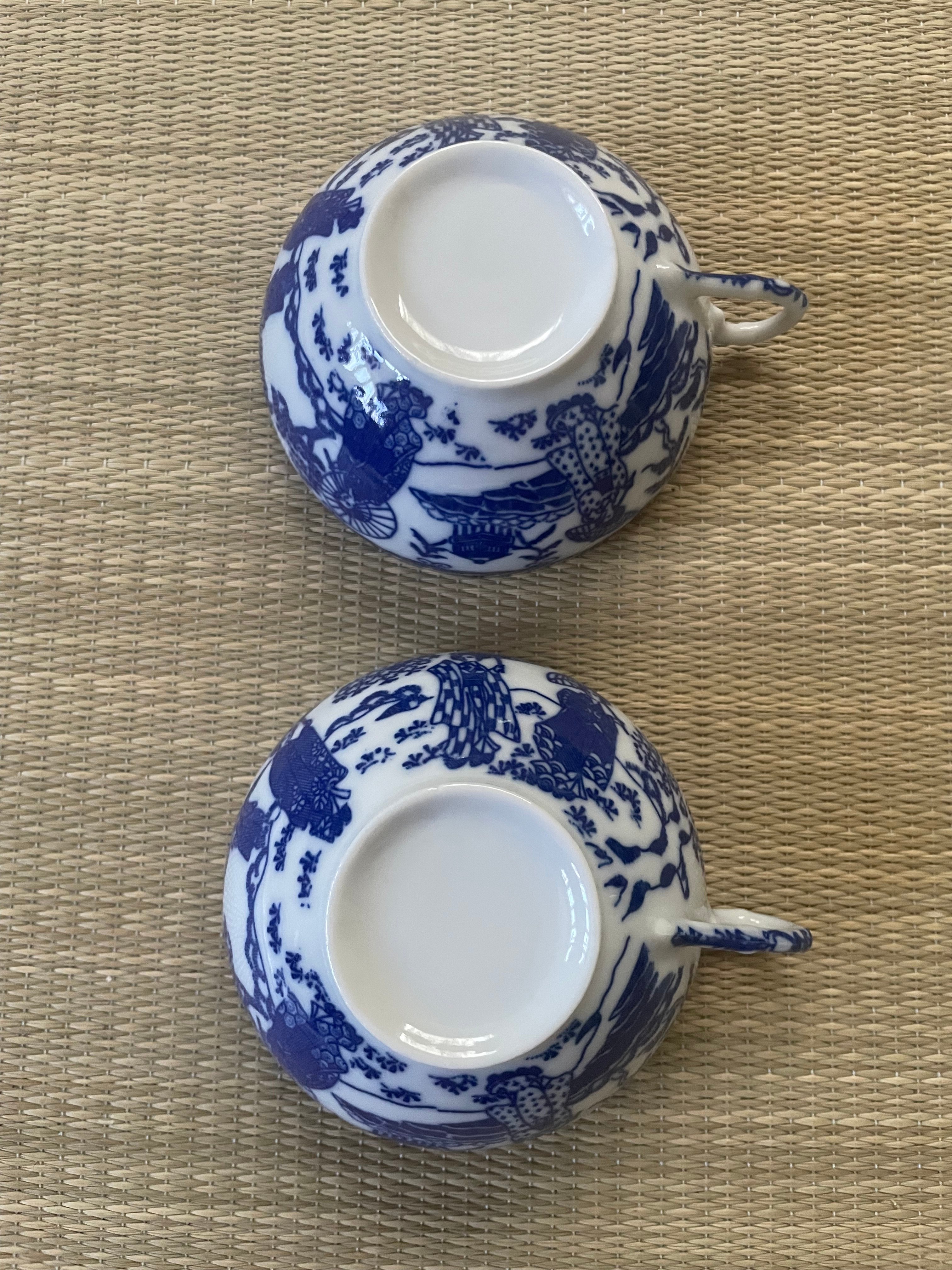 美品 同柄2客セット】日本特製 透かし芸者文様 エッグシェル 卵殻手