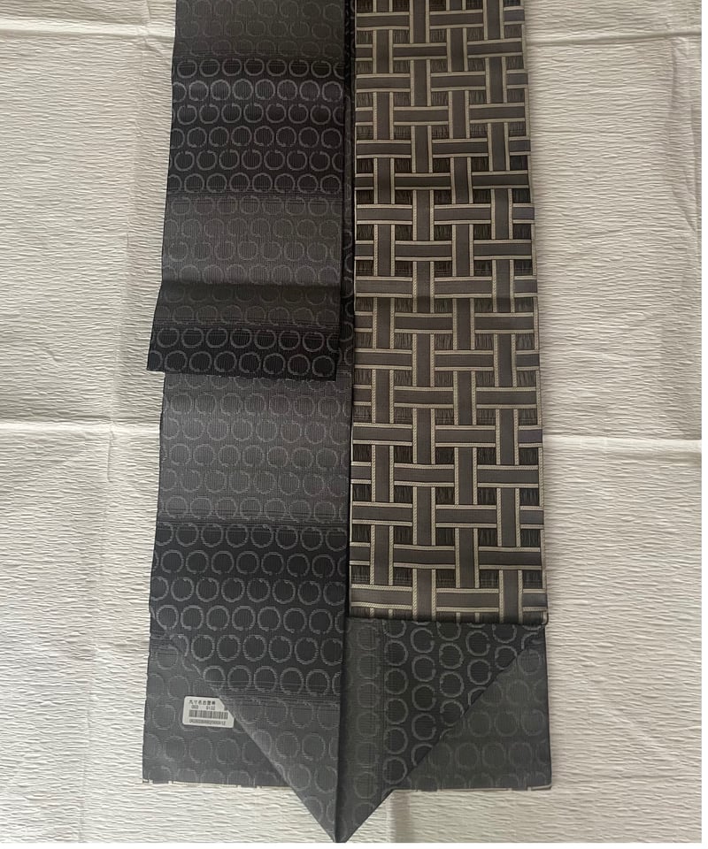 美品 未使用保管品】西陣織タグ付き 格子柄 網掛け 名古屋帯