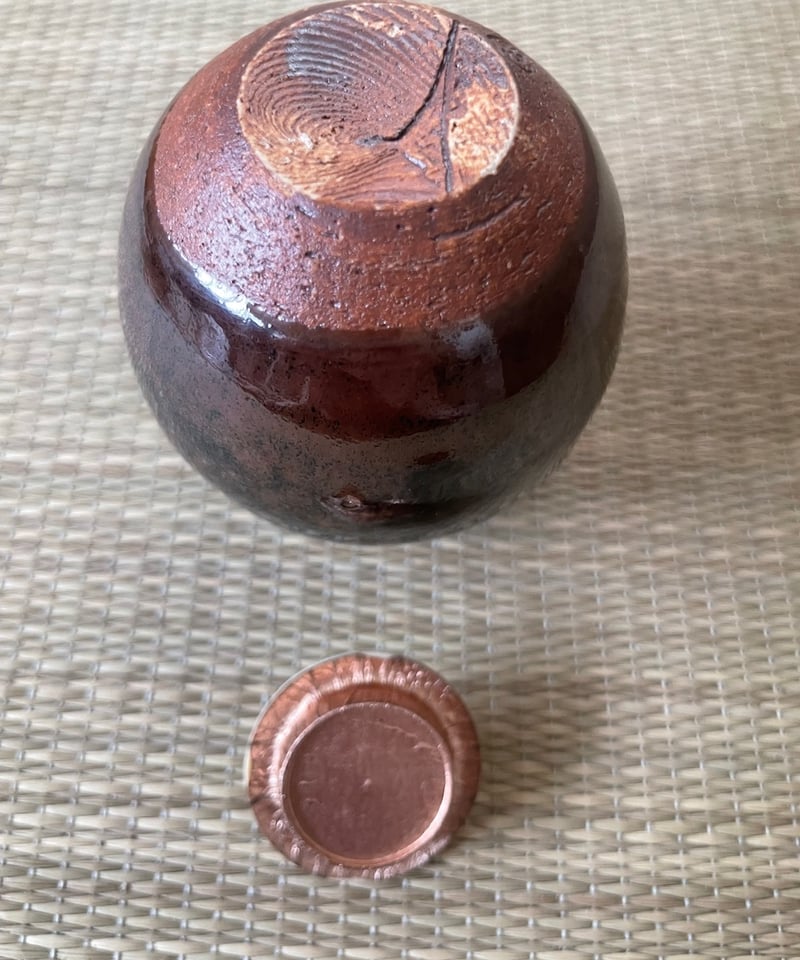 極美品 桐共箱付】山口茂造 仕覆付き 瀬戸 文琳茶入 雨龍間道 仕覆付き