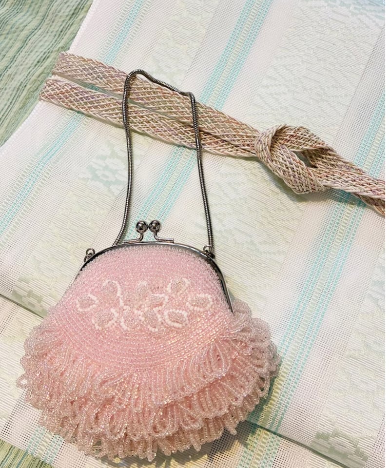 美品】昭和レトロ ビーズバッグ 和装用ビーズバッグ ピンク