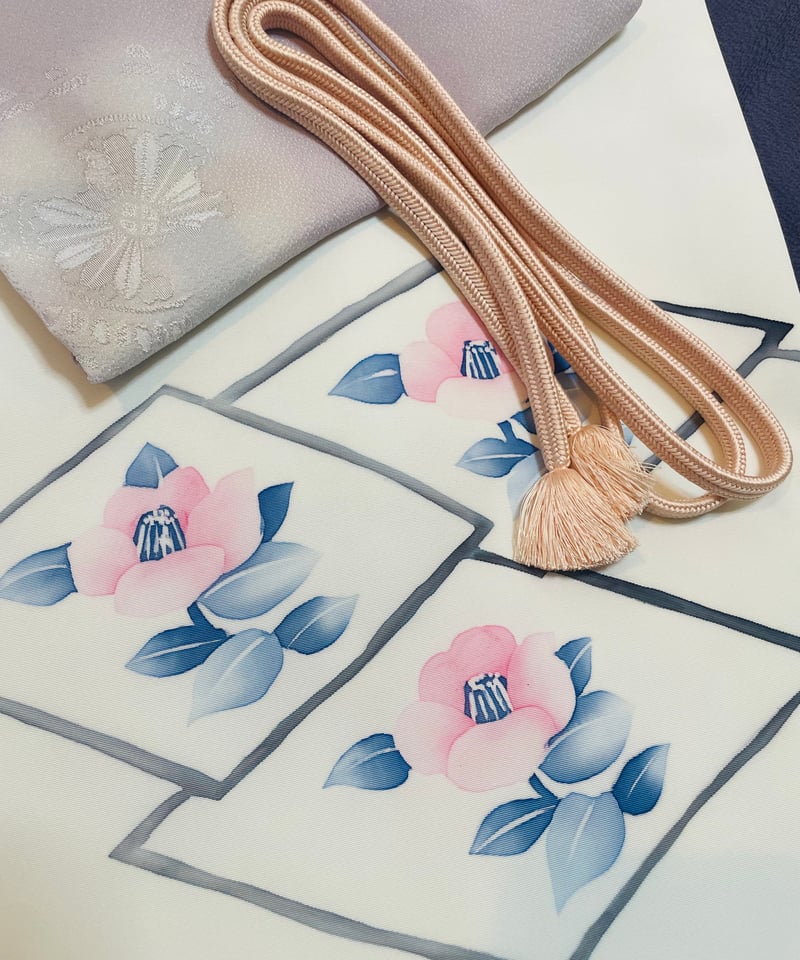美品】正絹 椿に菱 塩瀬名古屋帯 白 | ginyoudo