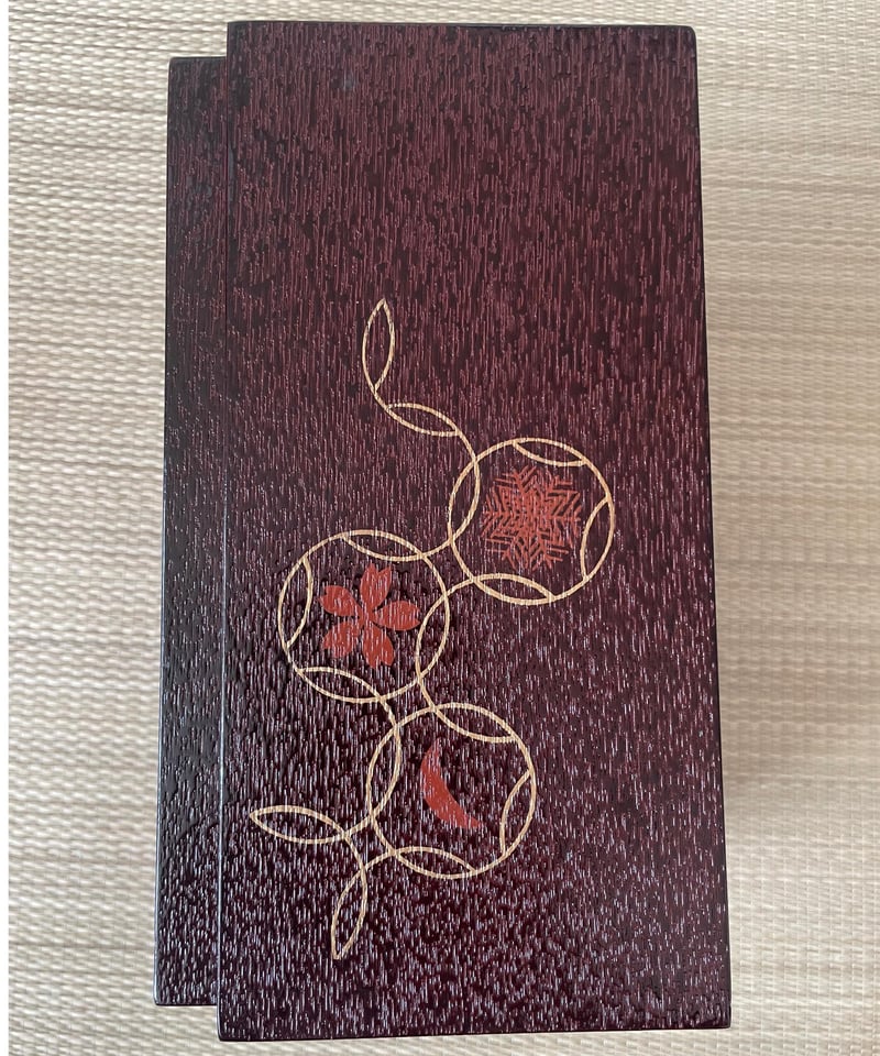 美品 木製】七宝繋ぎに雪月花 溜め塗り 桐 利休茶箱 茶箱用茶杓付き