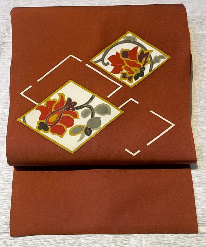 名古屋帯 作家物 塩瀬 水仙の花 葡萄茶色 O-5987 楽天市場】【お得なクーポン配布中】 名古屋帯 作家物 塩瀬 水仙の花