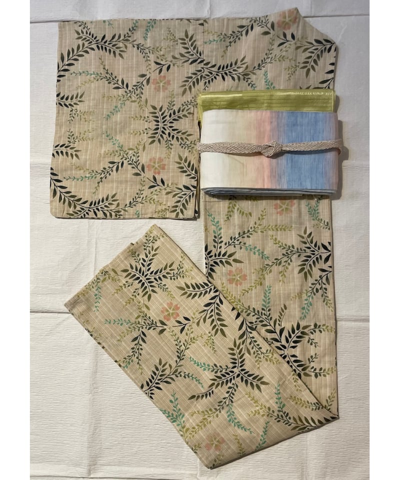 美品 タグ付き 仕立て上がり】 竺仙謹製 注染 綿 浴衣 桜と植物