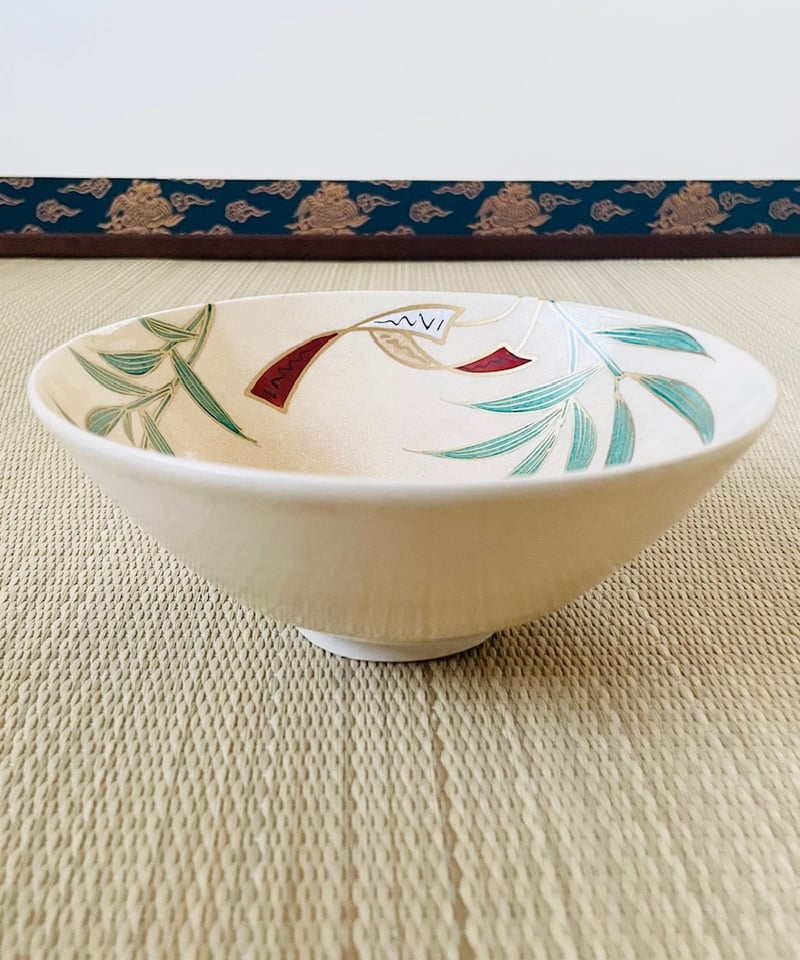桐共箱付 小難有】城岳造 色絵七夕文 短冊 平茶碗 夏茶碗 | ginyoudo