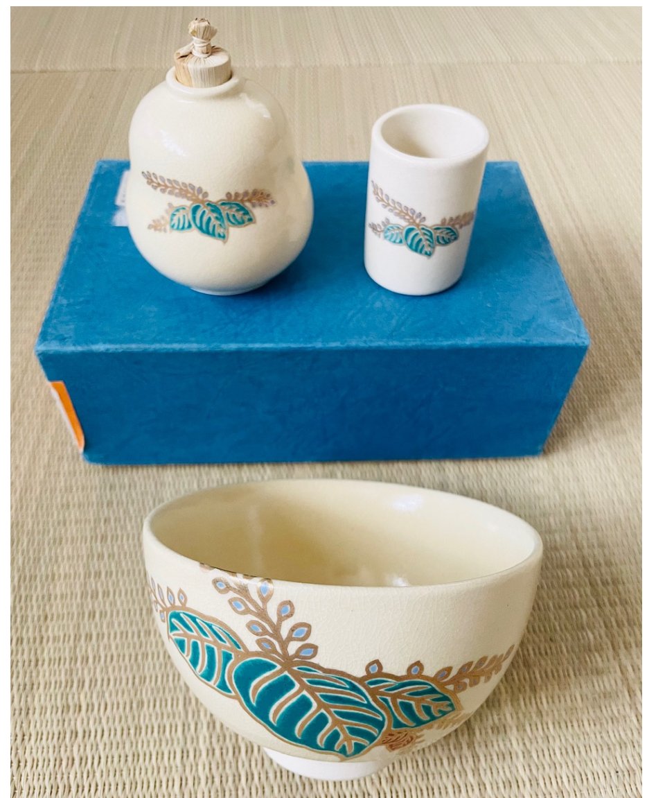 美品 紙箱付】在銘 加藤源平造 桐文様 茶箱用陶器三点セット 陶器三ツ