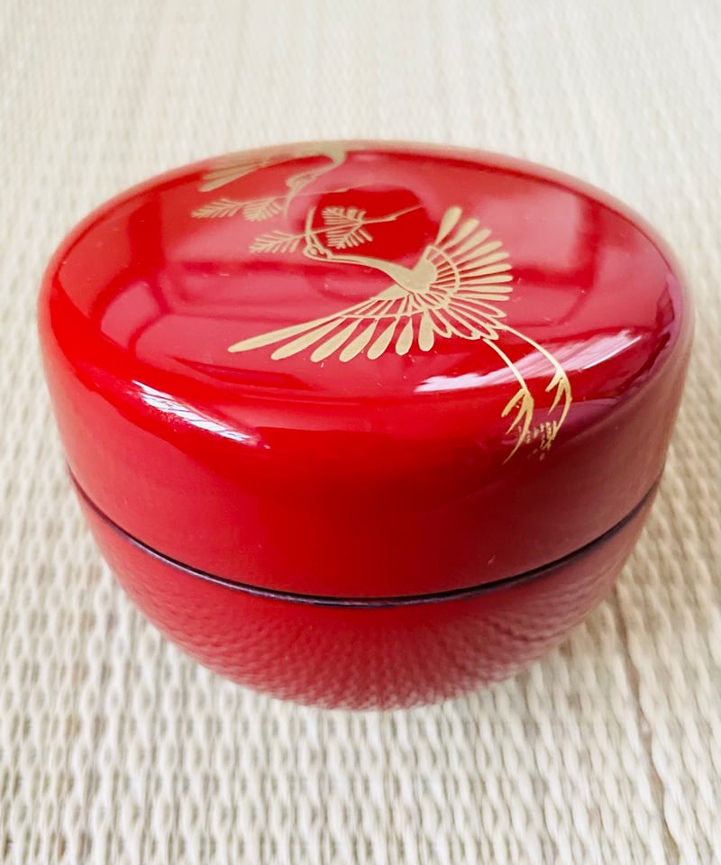 美品 桐箱付】峯清造 松喰鶴 大平棗 平棗 朱赤 | ginyoudo
