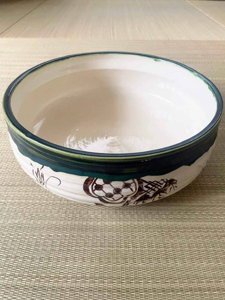 【商品名】茶道具 加藤五陶作 織部 平水指 掻合塗割蓋付 共箱付き 美濃焼　水指 美品】加藤五陶造 在銘 織部 割蓋付き 平水指 | ginyoudo