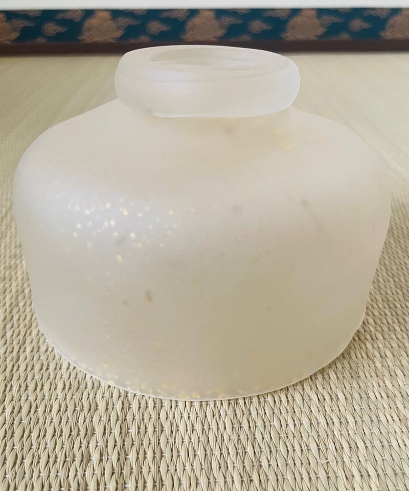 桐共箱 ウコン布付】日展作家 上野良樹造 硝子茶碗 磨りガラス 金砂子