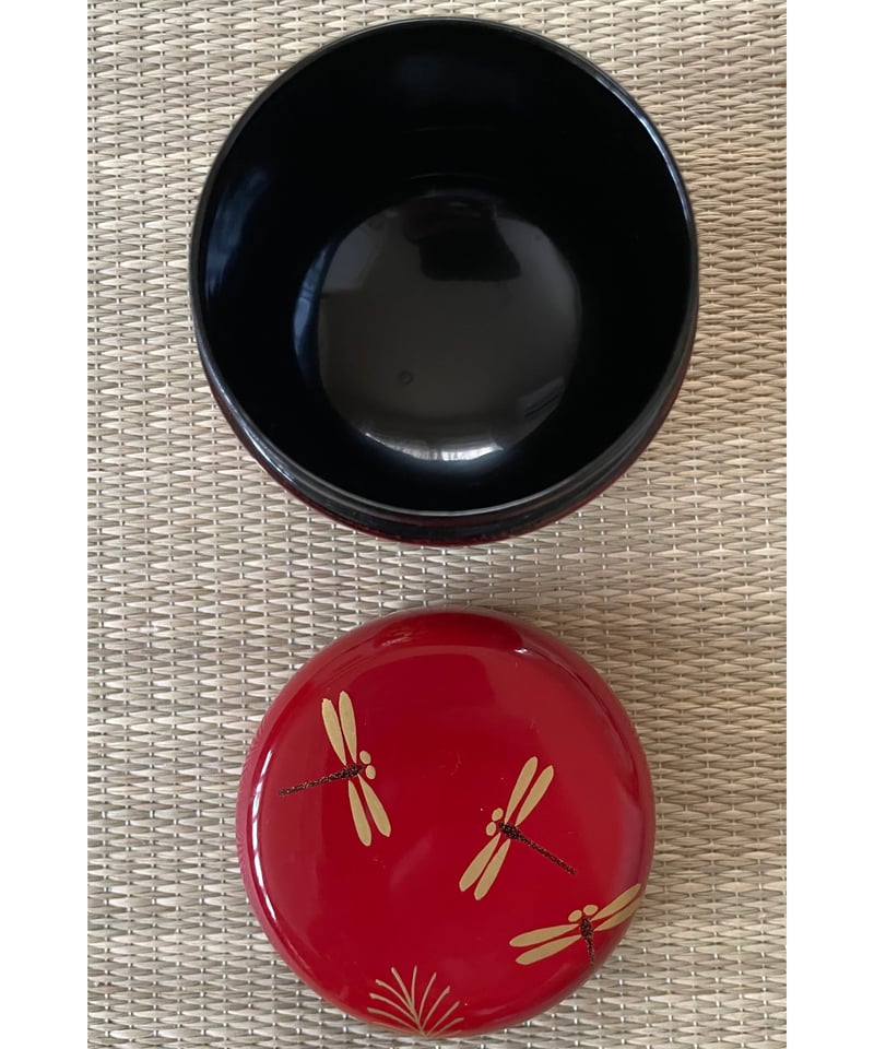 木製 漆塗り】トンボ秋草（芒とハギ）絵図 蒔絵 中棗赤 | ginyoudo