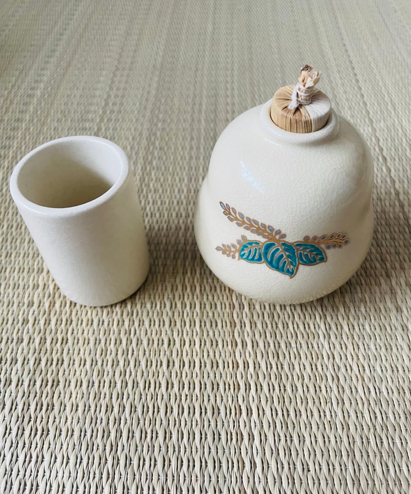 美品 紙箱付】在銘 加藤源平造 桐文様 茶箱用陶器三点セット 陶器三ツ