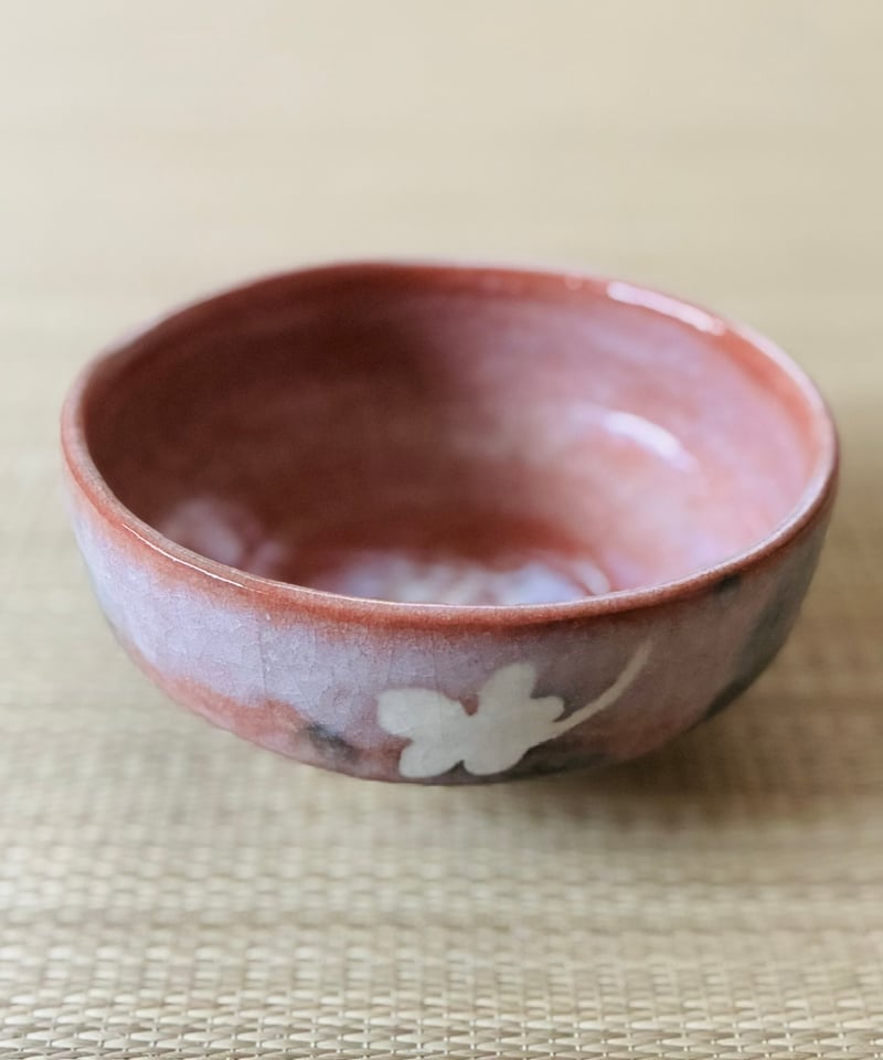 難有り特価品】祥悦造 旦入写し 梶の葉 七夕 赤楽茶碗 四本桟 桐共箱