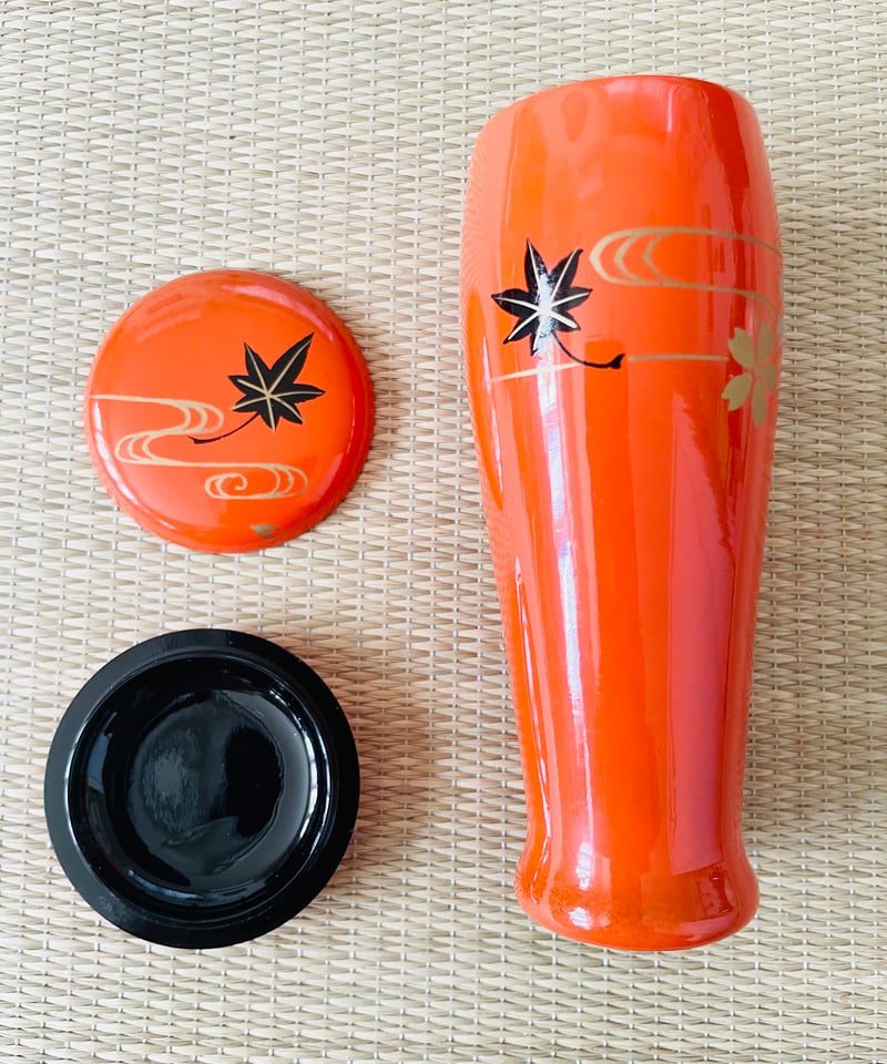 棗　立田川　桜と紅葉　流水　一后一兆　共箱　共布　R1692P2 茶箱用三点セット 】桜 紅葉 流水 朱赤 茶筅筒、平棗、香合セット