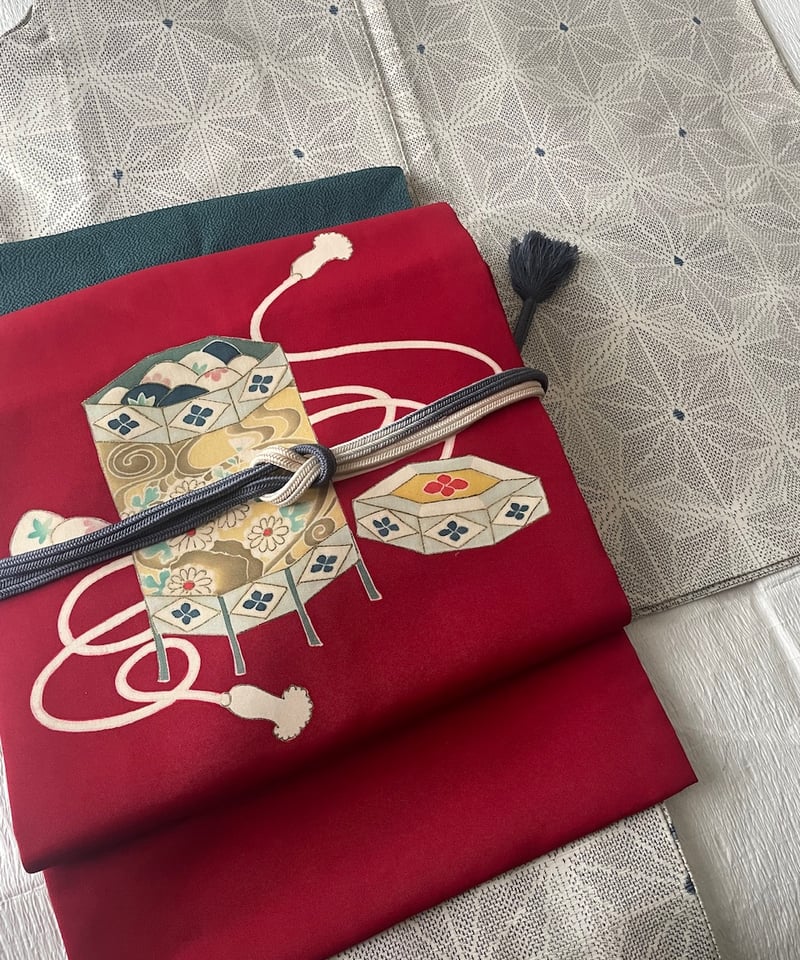 美品】塩瀬 貝桶 臙脂色 名古屋帯 | ginyoudo