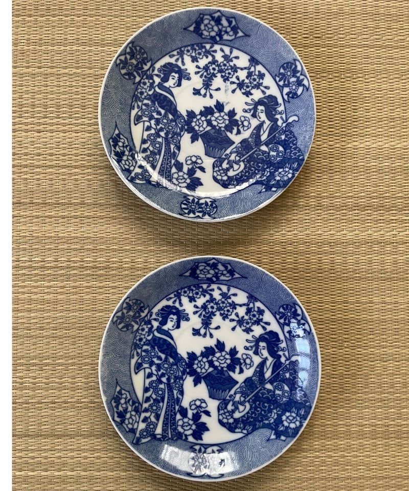 美品 同柄2客セット】日本特製 透かし芸者文様 エッグシェル 卵殻手