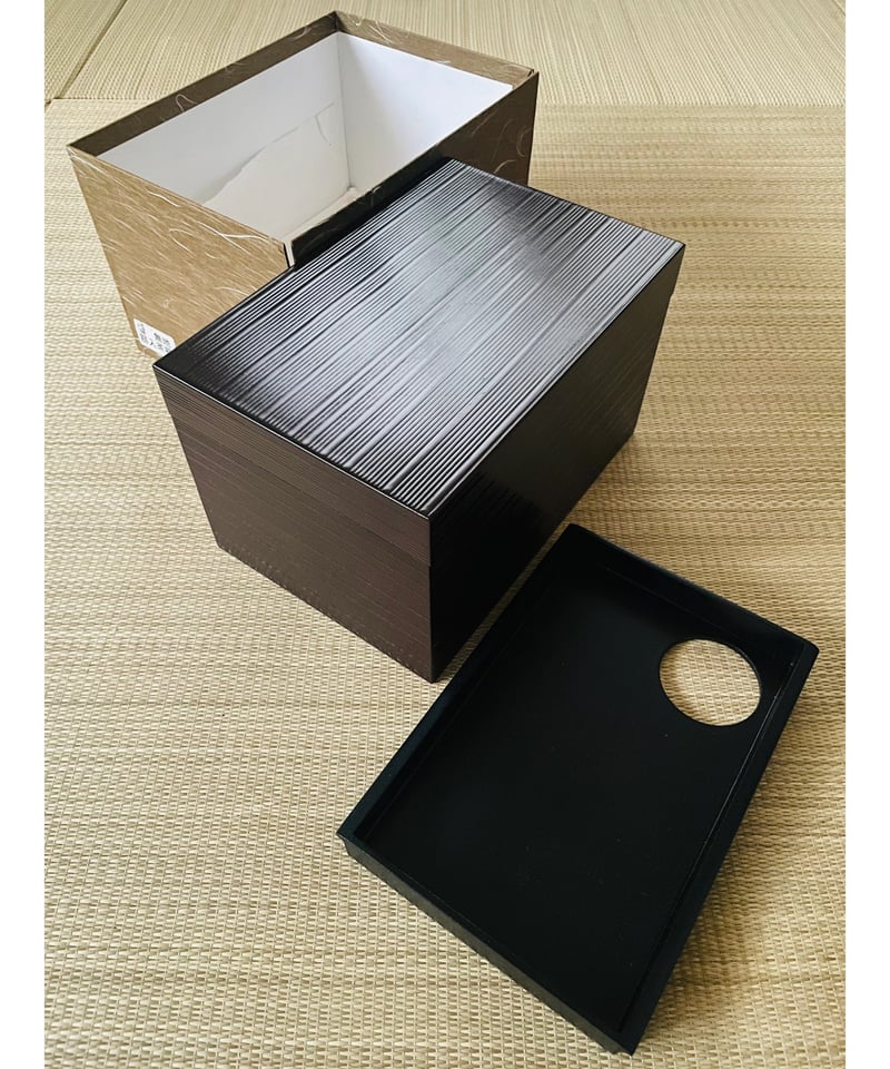 茶箱セット　美品　溜塗筋目　利休茶箱 美品 特価】利休茶箱 プラスチック製 溜 筋入 無地 茶箱 溜め塗り
