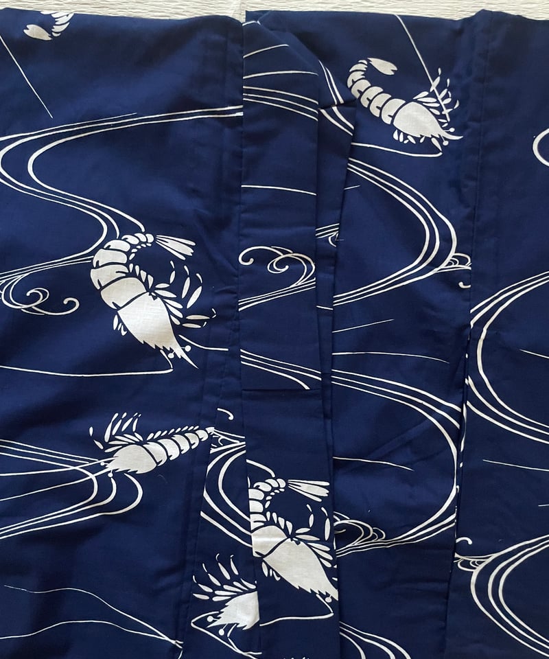 美品 希少柄】本染 海老流水文様 綿コーマ 浴衣 紺 | ginyoudo