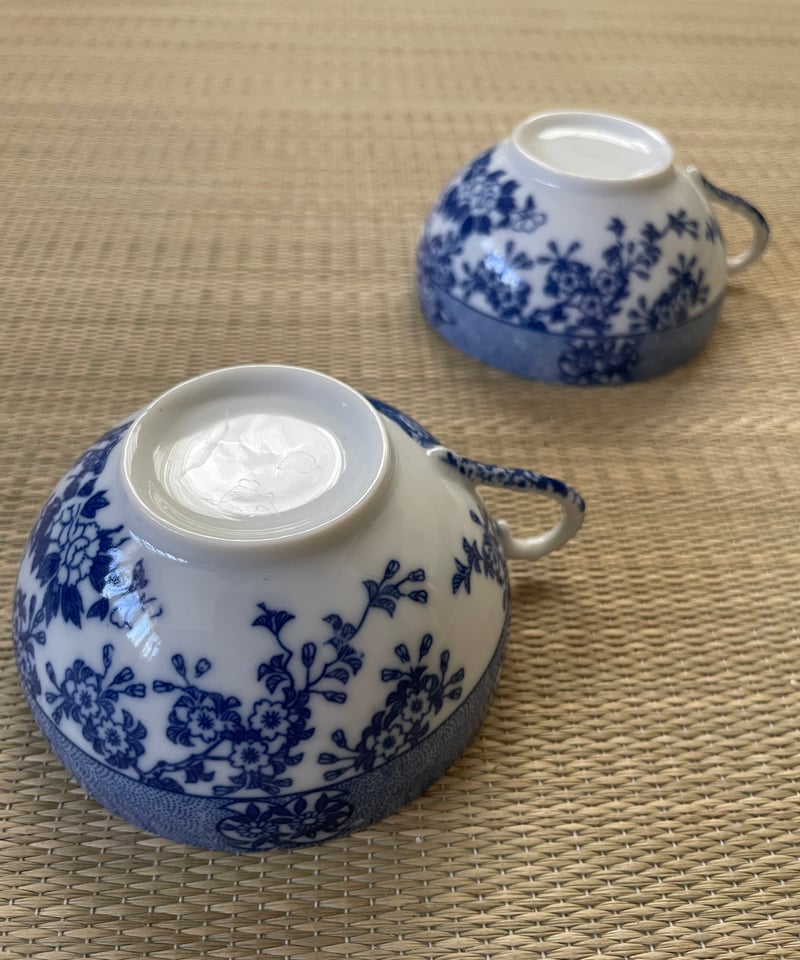 美品 同柄2客セット】日本特製 透かし芸者文様 エッグシェル 卵殻手