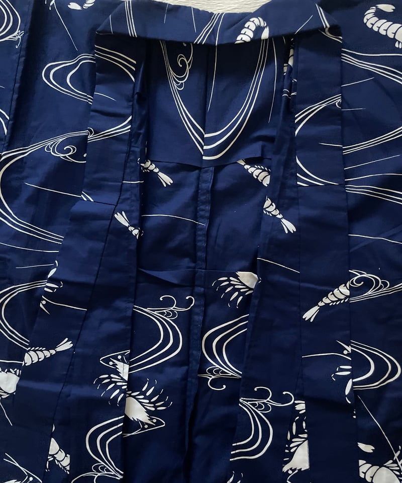 美品 希少柄】本染 海老流水文様 綿コーマ 浴衣 紺 | ginyoudo