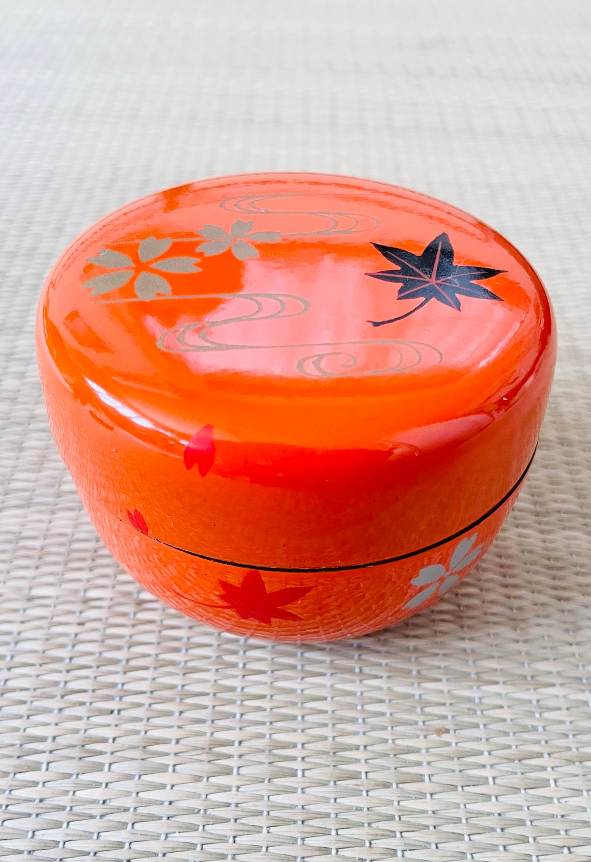 茶箱用三点セット 】桜 紅葉 流水 朱赤 茶筅筒、平棗、香合セット