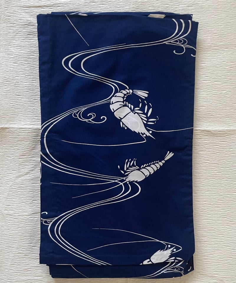 未使用品　綿　コーマ　本染浴衣　夏物　藍染153.5裄62 紺　菖蒲　流水柄 美品 希少柄】本染 海老流水文様 綿コーマ 浴衣 紺 | ginyoudo